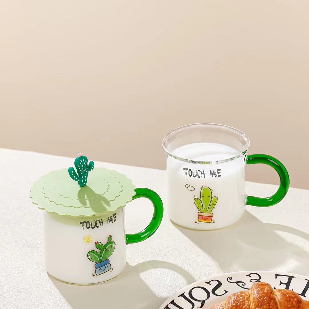 Cactus personalizado simple vidrio con tapa Oficina taza fresca 3D forma regalo taza