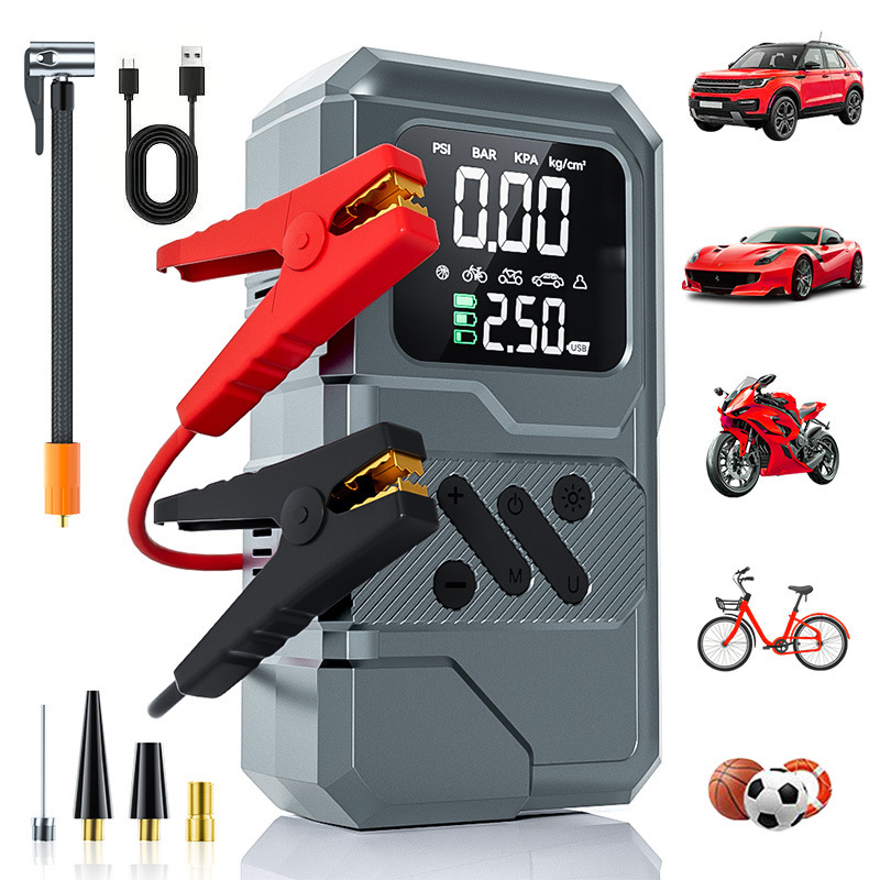 Bomba de aire portátil multifuncional montada en automóviles fuente de alimentación de arranque de emergencia para automóviles montada en bomba de aire integrada eléctrica transfronteriza