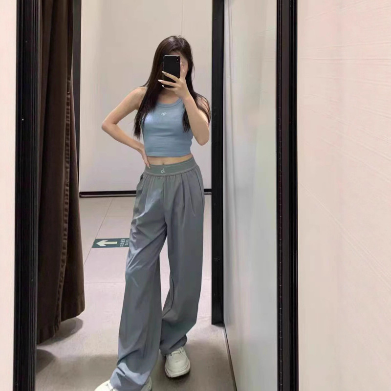 青岛Alo class休闲运动长裤女梭织阔腿裤高腰织带宽松显瘦轻薄|undefined