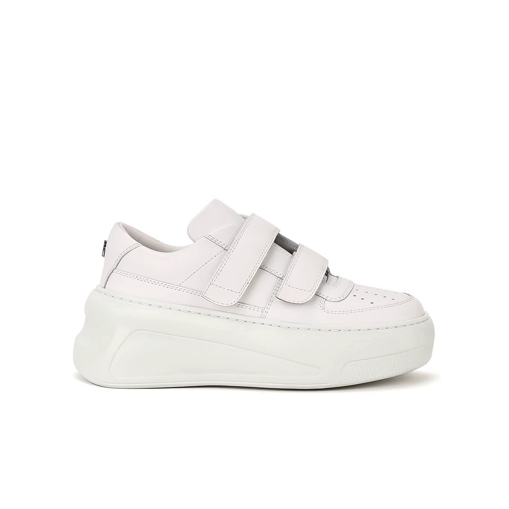 Cuero de vaca suave ~ cuero real velcro para reducir el envejecimiento zapatos blancos de suela gruesa para mujeres de otoño nuevos zapatos deportivos de skate casuales de altura universal