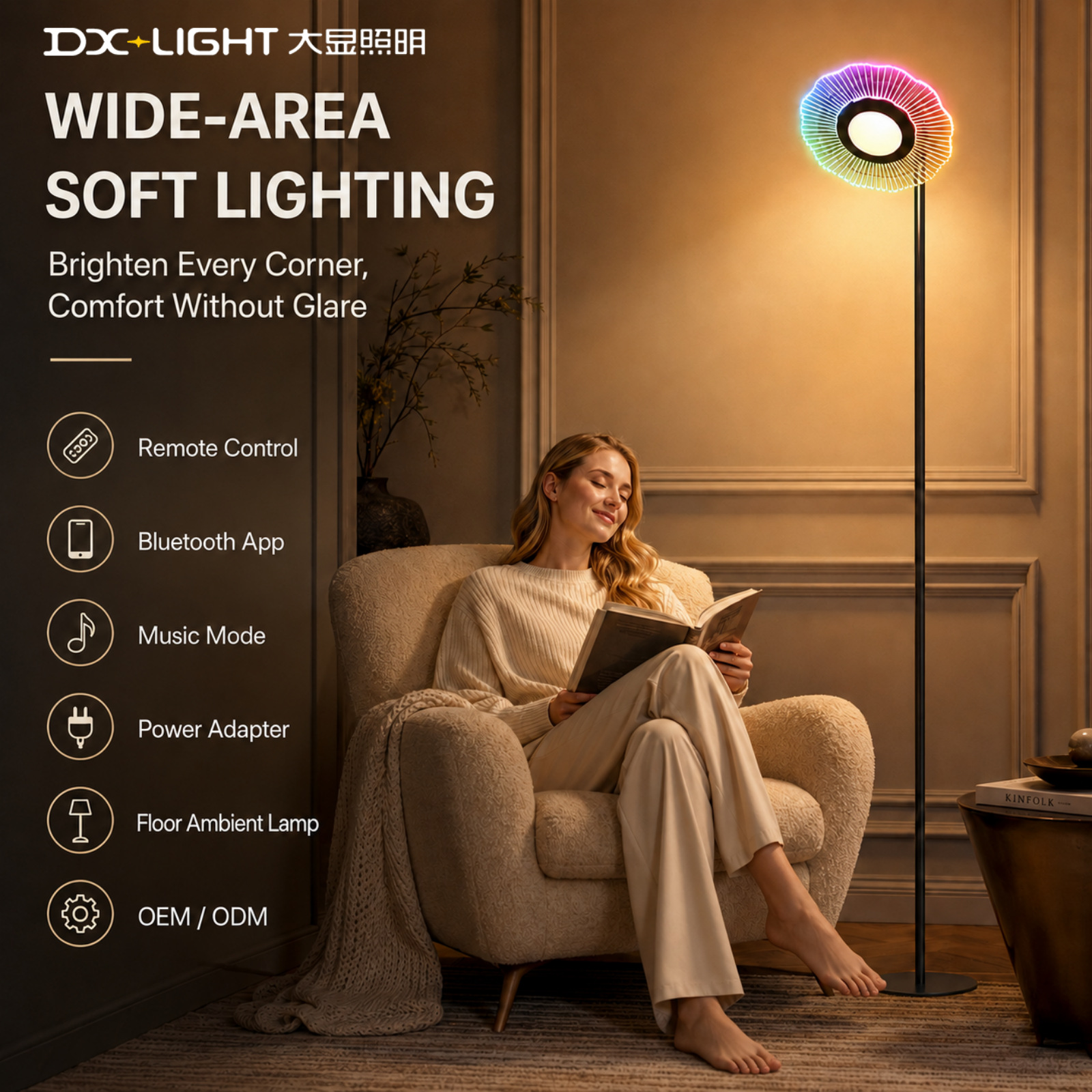 Transfronterizos LED disco hacia el cielo luz de piso RGBIC bluetooth luz de esquina de pared atmósfera luz de piso de lectura luz de piso