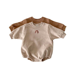 2024春季新款童裝韓國同款嬰兒哈衣網紅寶寶爬服刺繡包屁衣兒童衣