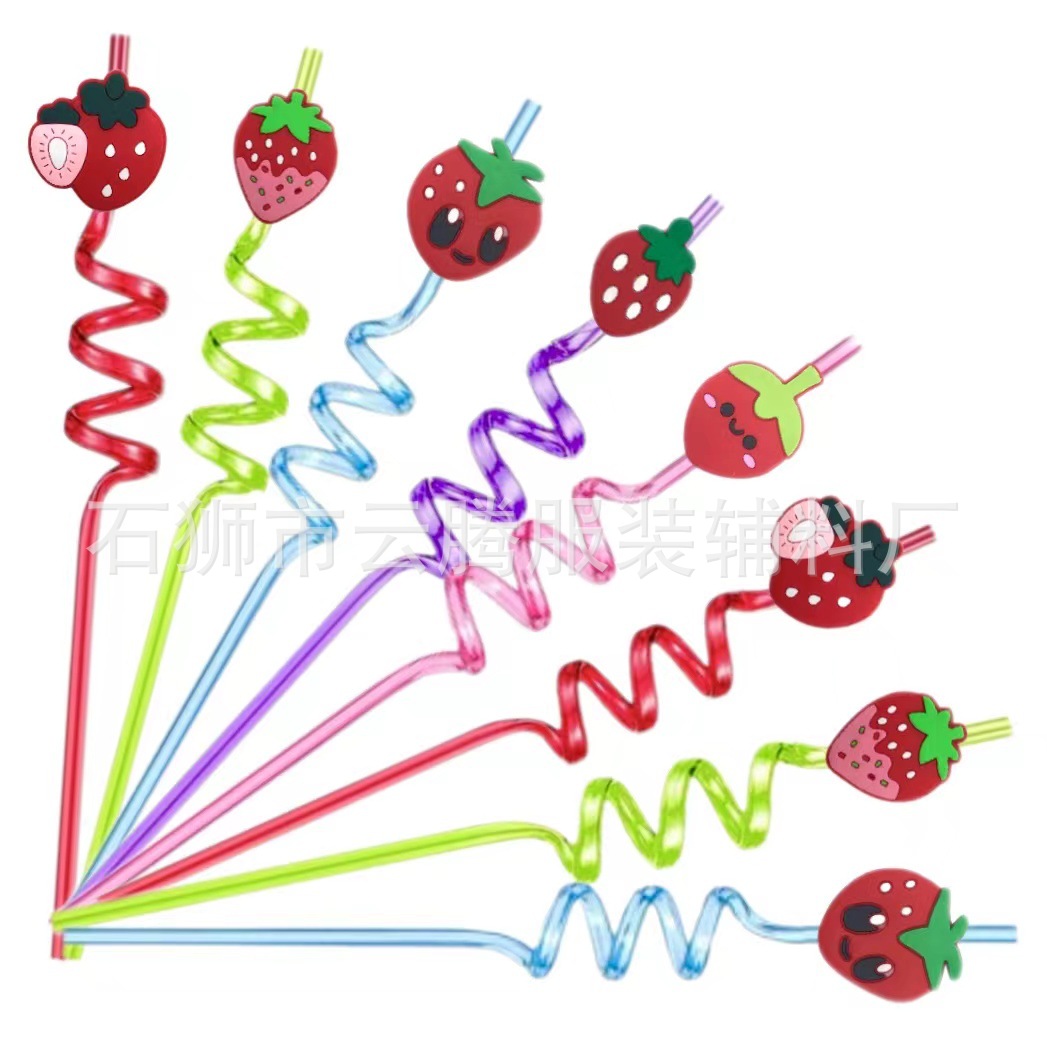 Serie de frutas nuevo estilo paja en forma de fresa accesorios de parche decoración de fiesta pajita multicolor PET venta al por mayor transfronteriza