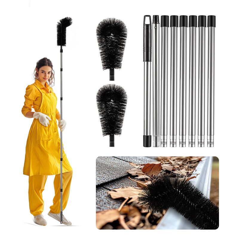 Amazon Gutter Eaves Pipe Cleaning Brush Long Pole No-Climb High Roof Cleaning Brush Drainage Trough Leaf Cleaning Brush