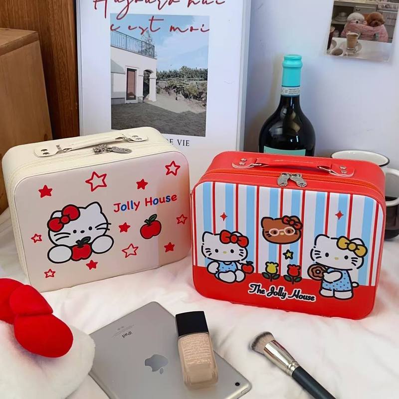 条纹猫咪化妆箱2025新款原创化妆包大容量带镜子护肤化妆品收纳包|undefined