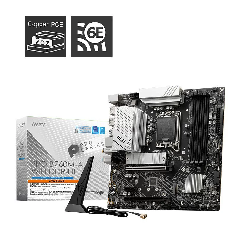 Материнская плата MSI PRO B760M-A WIFI DDR4 II, совместима с процессорами 13600KF/13400F