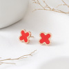 Elegant advanced brand small design earrings stainless steel, four-leaf clover, 18 carat, high-quality style, wholesale