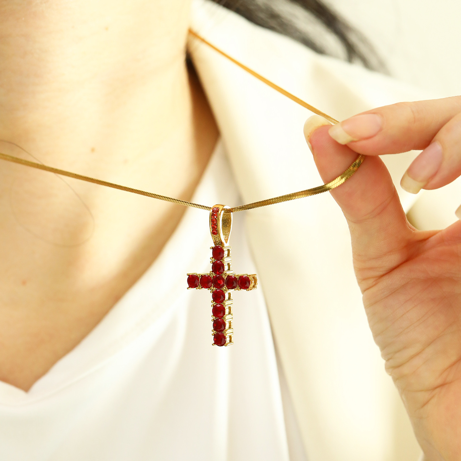 14g Weight Real Gold Plated Plating Material Rhinestones Inlay Material Pendant Necklace Classification 1 Piece Quantity Casual, Daily Occasion 304 Stainless Steel Material Cross Pattern Women's Gender Vintage Style Style Waterproof Non Tarnish, Plating, Inlay Craft Real Gold Plated Cross 304 Stainless Steel Vintage Style Waterproof Non Tarnish Pendant Necklace 3