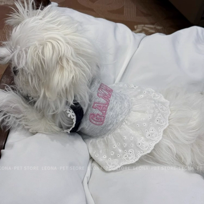 Весенне-летнее кружевное платье принцессы на подтяжках для домашних животных, тонкое платье Тедди Бишон для собак маленького размера, одежда для собак и кошек