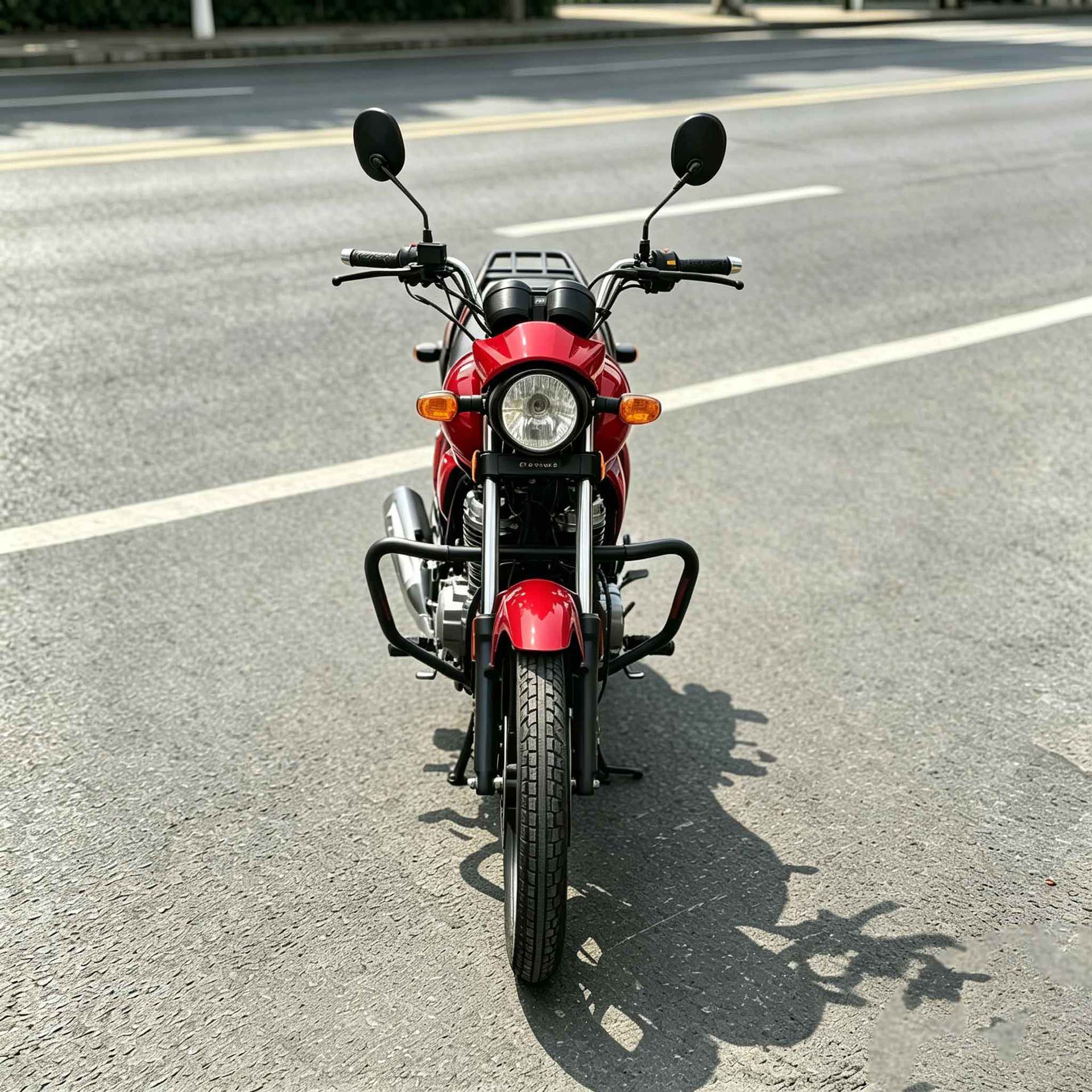 A Classic Two-Wheeled Motorcycle That Is Attractive and Durable, Suitable for Working in the Fields and Commuting, Combining Both Style and Durability, a Red Bike for Cross-Country Riding