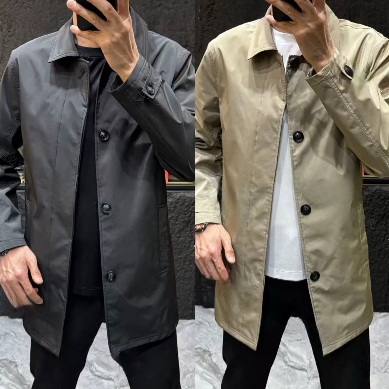 가벼운 럭셔리 패션 남자의 봄 중간 길이 코트 간단한 단색 모든 경기 캐주얼 느슨한 편안한 하이 스트리트 재킷