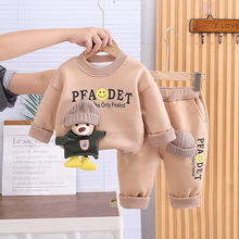 男童加绒卫衣套装秋冬装帅气男女宝宝春秋婴儿衣服儿童两件套秋季