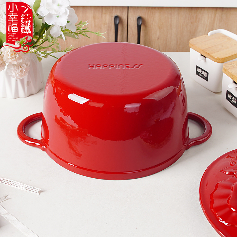 Pequeña felicidad 25cm en relieve hierro fundido cocinador de cocina multifuncional universal antiadherente