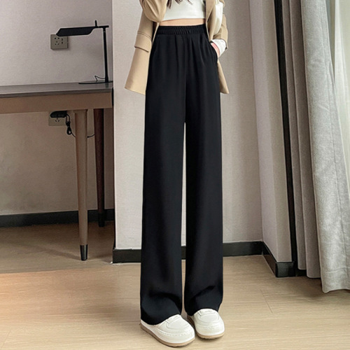 Women's Relaxed Fit Wide Leg Pants 2024 Spring Casual Wholesale Thin High-Waisted Droopy Straight Leg Slim Pants