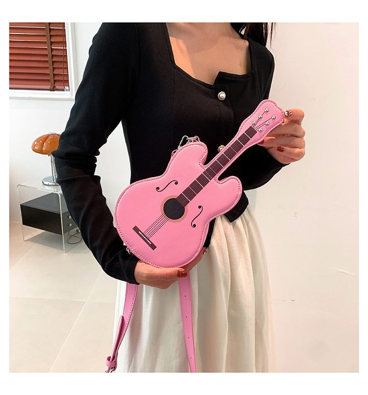 396g Weight Polyester Lining Material Zipper Closure Type Single Shoulder Strap Strap Type Shoulder Bag Bags Type Street, Shopping Occasion Pu Leather Material Guitar Pattern All Seasons Season Women's Gender Streetwear Style Oval Shape Small Size Women's Small Pu Leather Guitar Streetwear Oval Zipper Shoulder Bag 6
