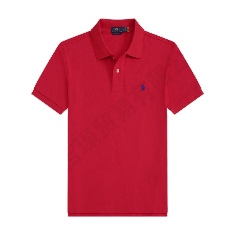 bordado pony logo hombre camiseta de algodón orgánico de manga corta con cuello de manga corta gran tamaño suelto bordado solapa hombre