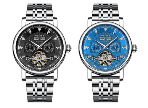TEVISE Live Streaming Best-Selling Feature Mechanical Watch Fully Automatic Mechanical Watch Men's Business Genuine Leather Men's Watch Dropshipping Avaliable