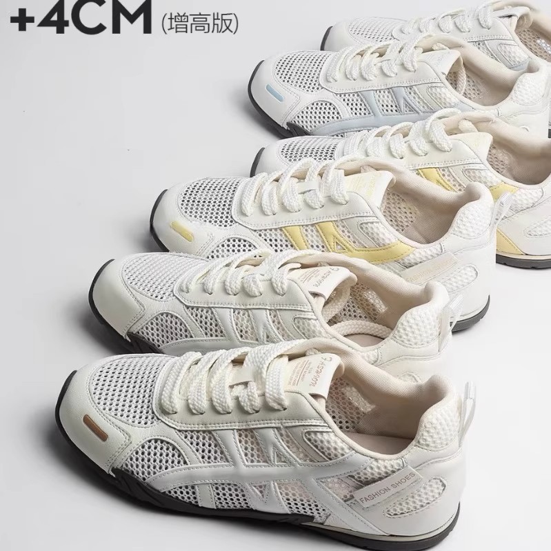 Genuine Leather Moral Training Shoes for Women, Mesh Breathable Summer Women's Shoes 2025 New Thick-Soled Heightening Casual White Shoes Forrest Gump