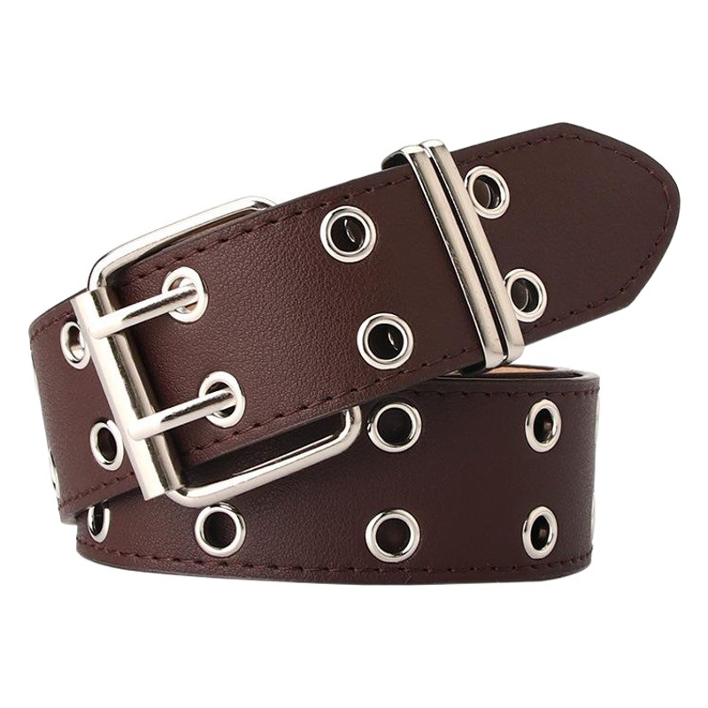 Nuevo personalizado doble fila agujero de aire de las mujeres cinturón moda remache pantalones decorativos cinturón moda cinturón ancho puesto de suministro