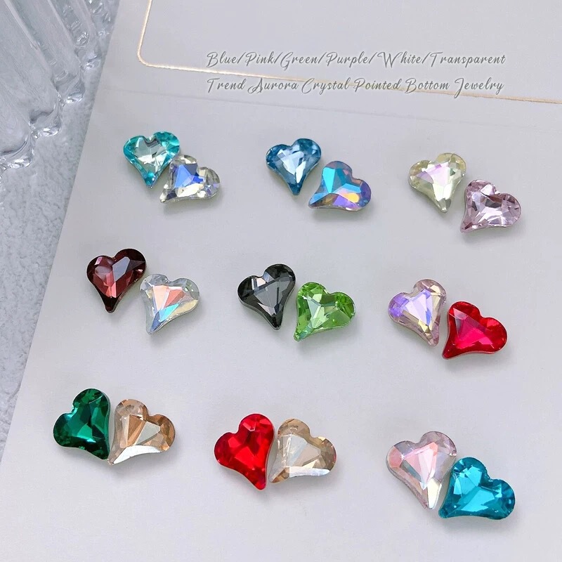Trendy Irregular Heart-Shaped Nail Art Rhinestones, Super Shiny Heart-Shaped Rhinestones with Pointed Bottoms