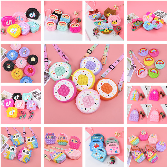 Cute Cartoon Silicone Coin Purse Donut Shake Tone Silicone Bag Shoulder Crossbody Rainbow Silicone Wallet
