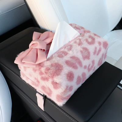Car Leopard Tissue Box Advanced: Car tissue box/set - pink-with-bow