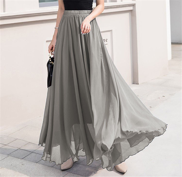 【HI FI FNK】(W) Grace Color Nylon Skirt Women's Full-length Skirt New Solid Color Chiffon Half Skirt