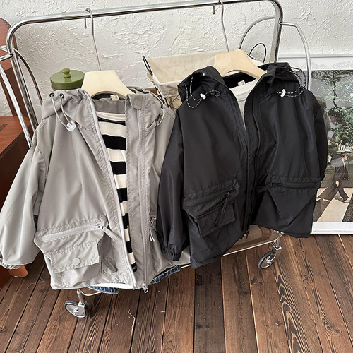 Boys' Spring and Autumn Outerwear  New Children's Clothing Girls' Work Jacket Autumn Outwear Children's Windproof and Waterproof Jacket Trendy