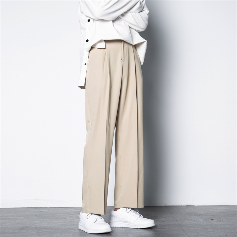 Pantalones de traje drapeado pantalones de pierna ancha de otoño para hombres pantalones sueltos rectos pantalones casuales pantalones de traje de color sólido desplegable