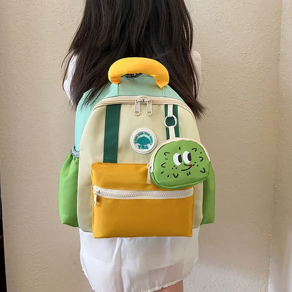 Kindergarten Children's Lightweight Backpack for Elementary School Students, Suitable for Outings and Study Trips, Double-Shoulder Bag, Red Canvas Bag, Pink