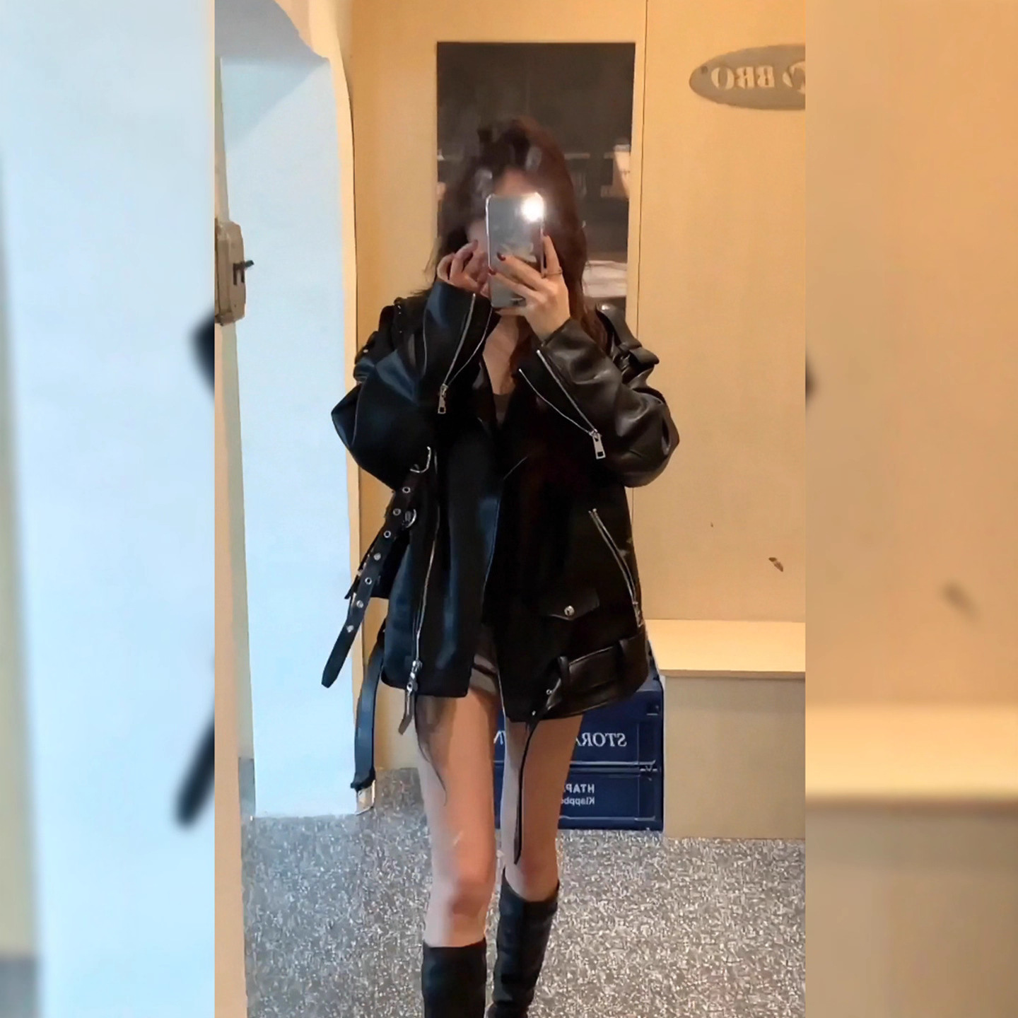 Black Motorcycle American Retro Short Leather Jacket Autumn New Early Autumn Leather Jacket Top Women's Clothing