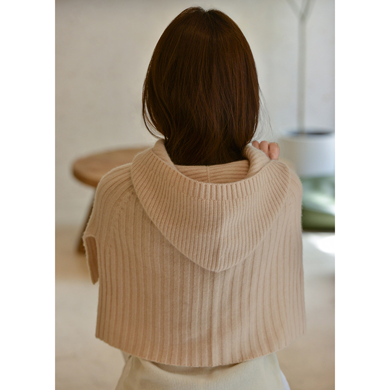Women's cashmere autumn and winter new hat and scarf set, warm knitted hooded shawl, solid color knitted thickened neck warmer