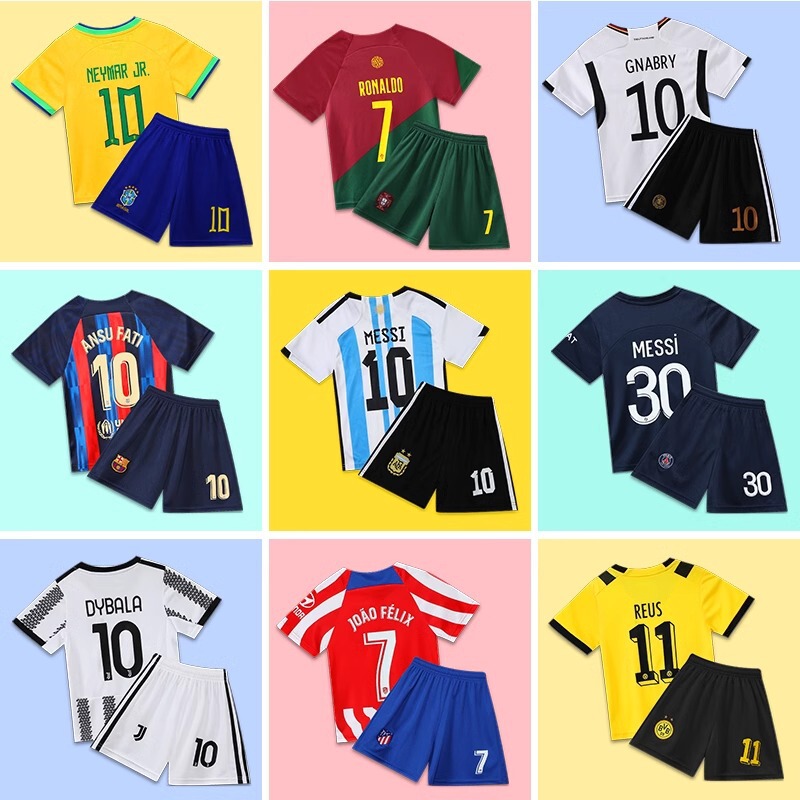 Children's Football Clothes suit Boys and Girls Sports Training Clothes Ronaldo Brazil Neymar Argentina Messi Jersey