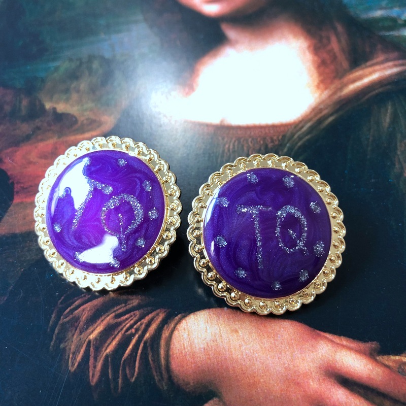 retro purple flowers geometric circle enamel stud earrings wholesalepicture3