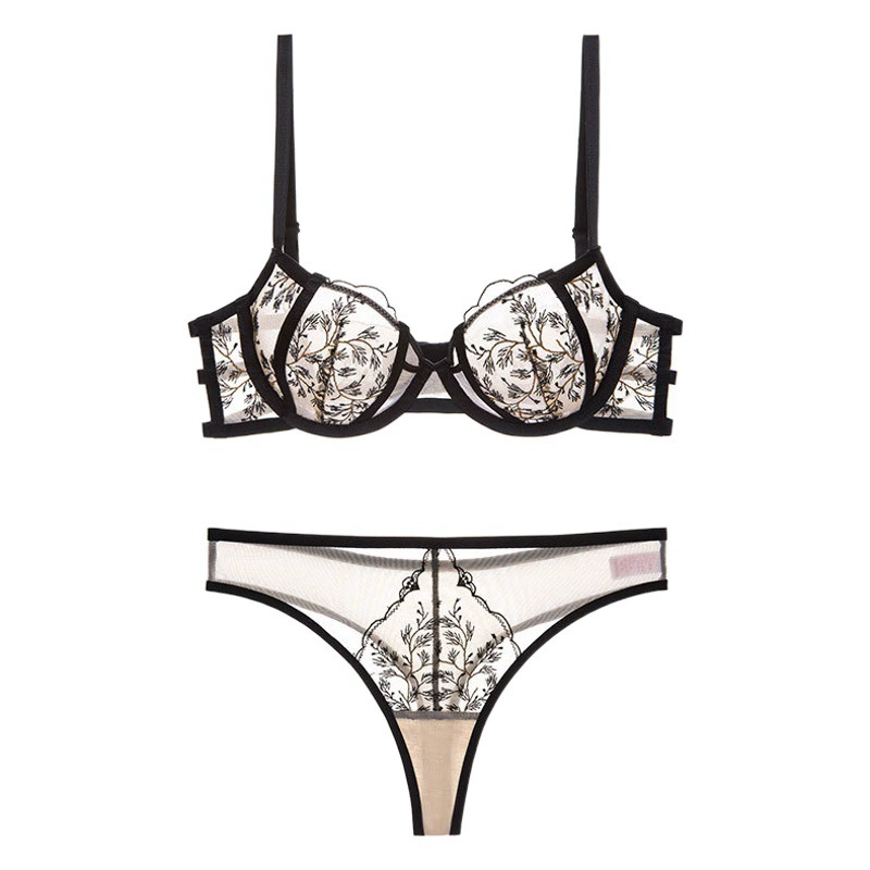 Сексуальный вышитый кружевной бюстгальтер Летний ультратонкий комплект нижнего белья