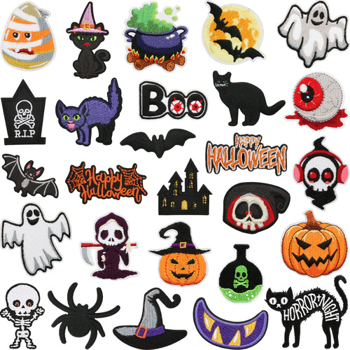 Halloween witch pumpkin embroidery patch clothing decoration cat patch ghost black bat embroidered label iron on