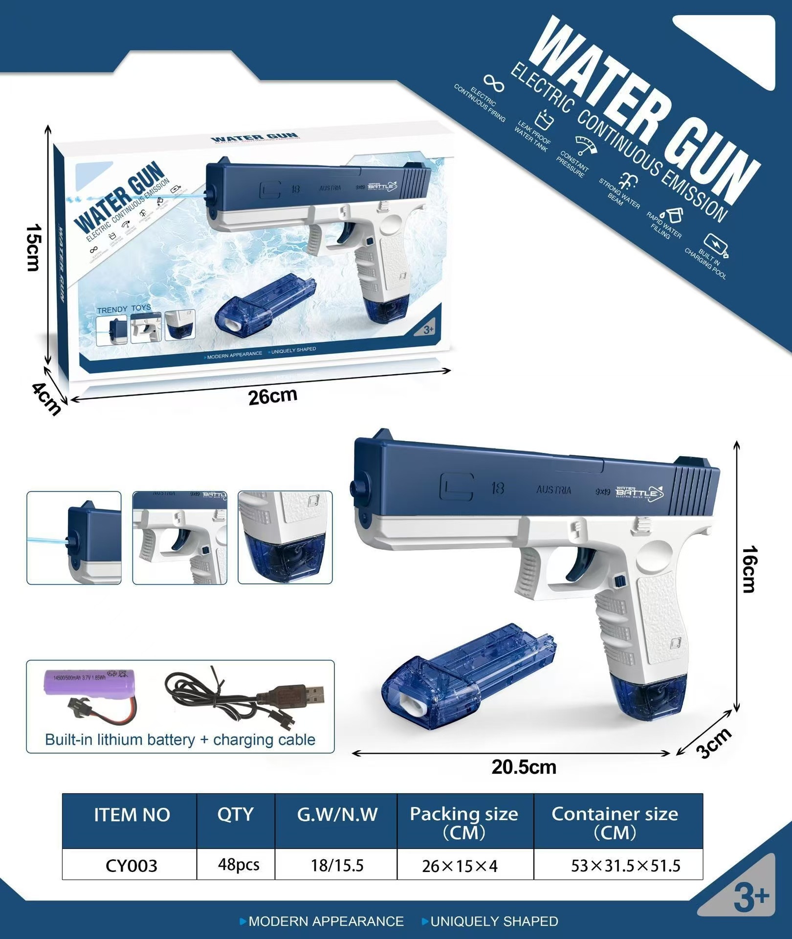 Glock pistola de agua eléctrica de disparo continuo recargable con tambor de gran capacidad playa al aire libre pelea de agua juguetes para niños