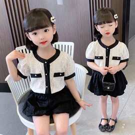 2025夏季新款网红女可爱小童套装洋气女宝小香风上衣南瓜裤两件套