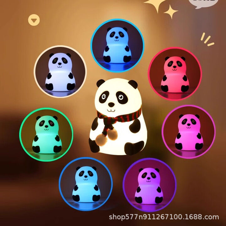 跨境大头熊猫硅胶小夜灯可充电拍拍灯创意可爱氛围卧室床头喂奶灯|undefined