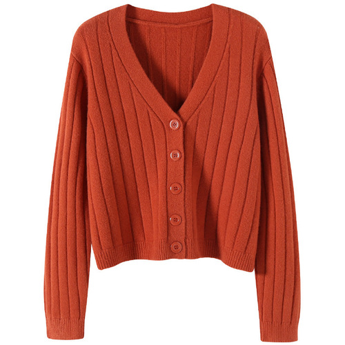  autumn and winter short style exterior wear loose net red long-sleeved v-neck sweater knitted sweater cardigan coat top for women's wholesale
