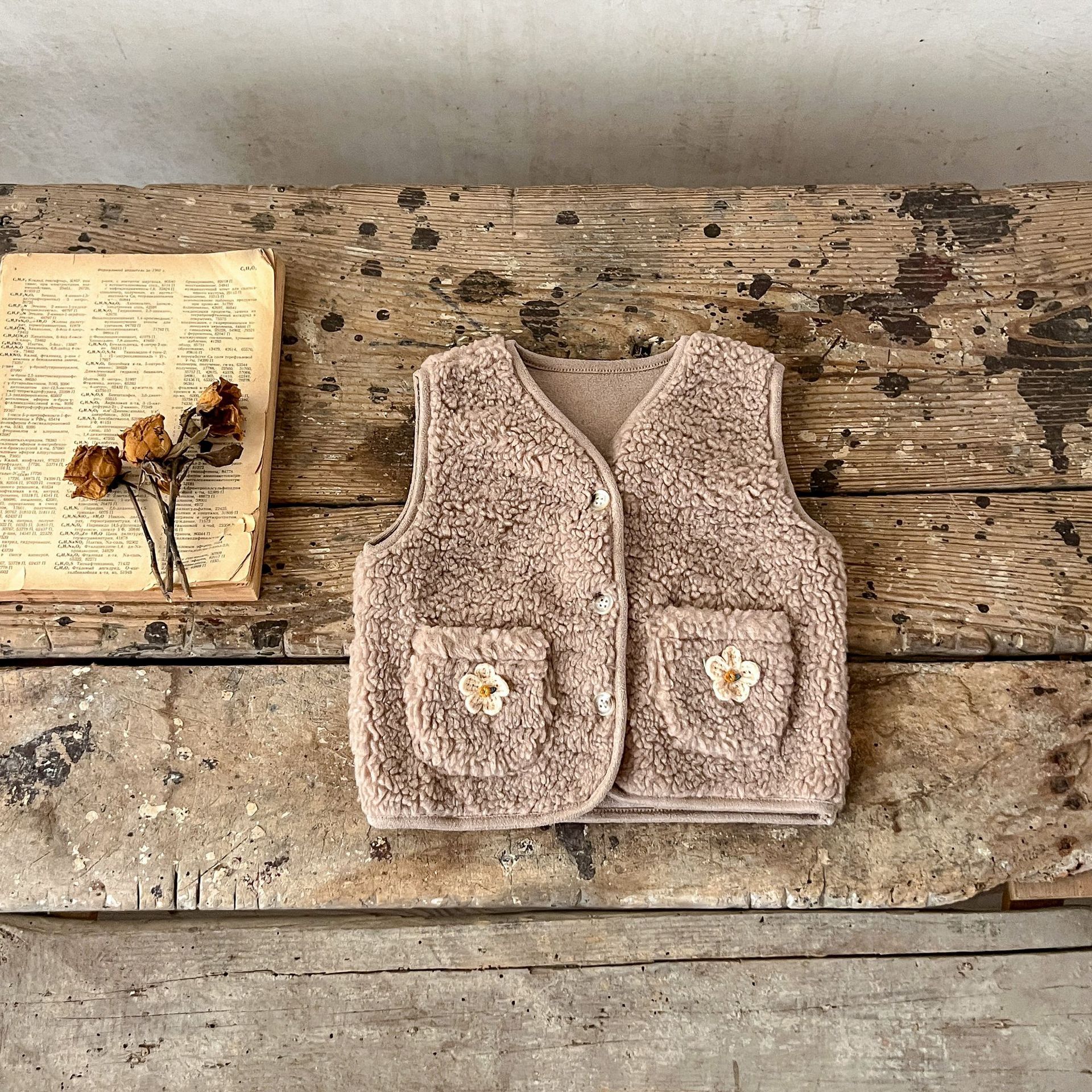 Ins coreano niñas bebés bebés espuma de lana gruesa chaleco de flores chaleco de recién nacido abrigo caliente universal