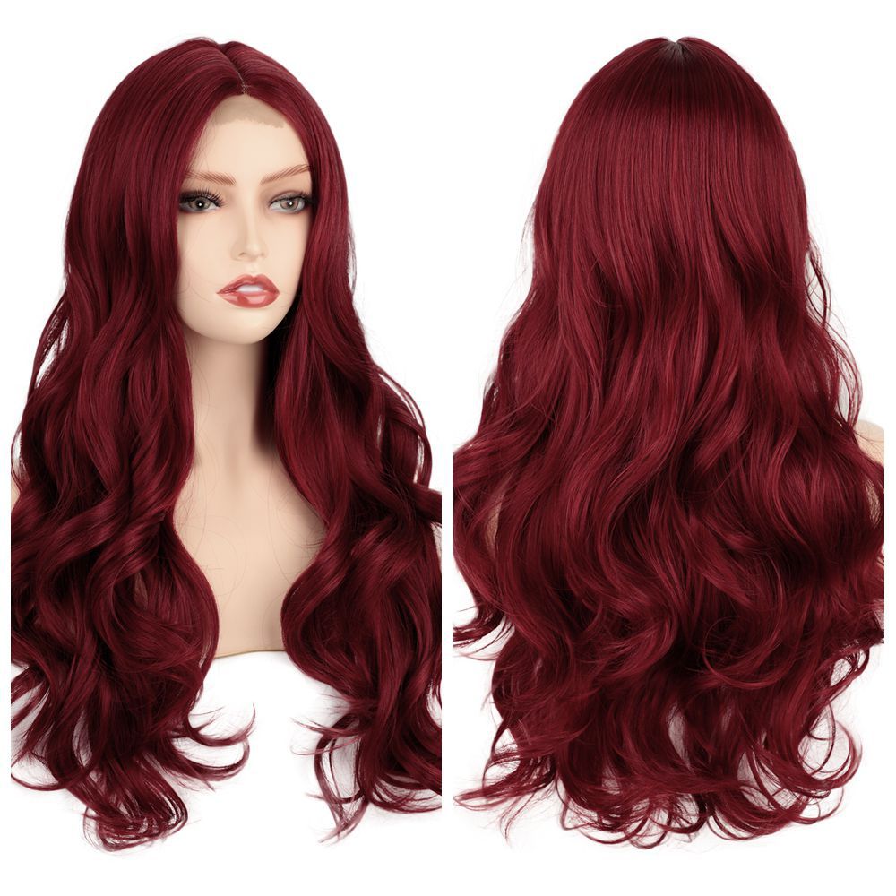 Unisex-Front-Lace-Perücken mit kleiner Spitze in der Mitte, einfarbig, langes lockiges Haar, Kopfbedeckung aus Chemiefaser_voghion.com