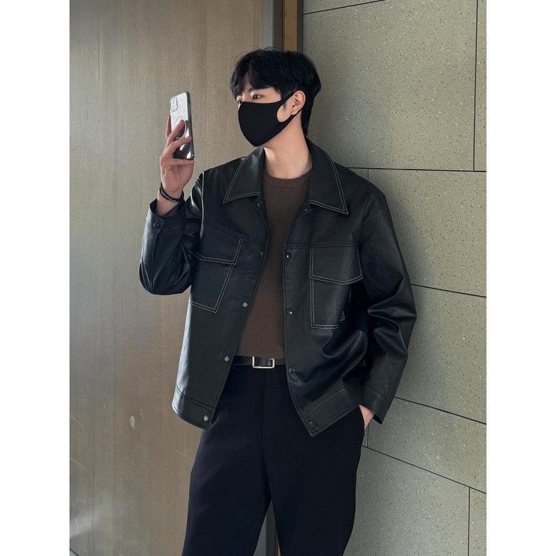 New Soft Leather Jacket Men's Trendy Brand Spring and Autumn Design Sense Leather Jacket Brand BRUNISKE Cut Label