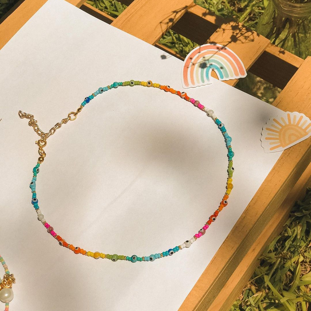 fashion rainbow beaded ethnic style glass eye necklace