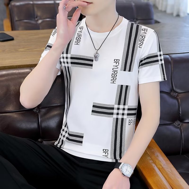 Men's Summer Versatile Casual Ice Silk Short-Sleeved T-Shirt Cool Round Neck Men's Summer Trendy T-Shirt Ice T-Shirt