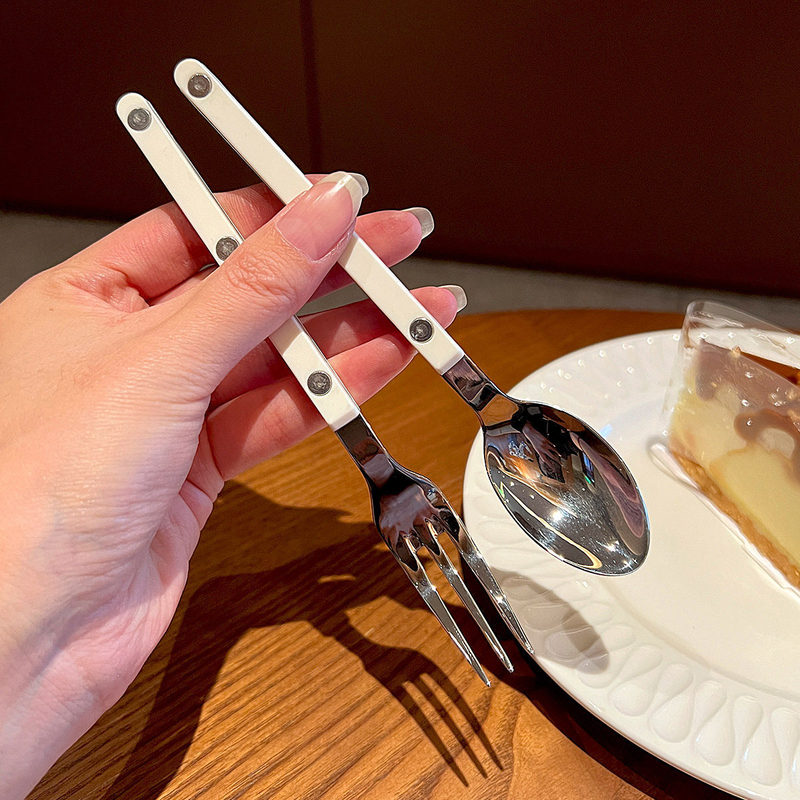 Retro Dessert Fork and Spoon |   French-Style Afternoon Tea |   Ins-Style 410 Stainless Steel Ivory White High-Quality Fruit Fork