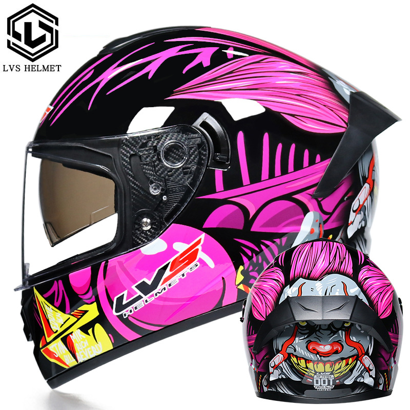 Coche eléctrico con casco completo, casco completo de otoño e invierno, coche eléctrico de carreras de imitación, coche eléctrico masculino, caballero, doble lente, cola larga