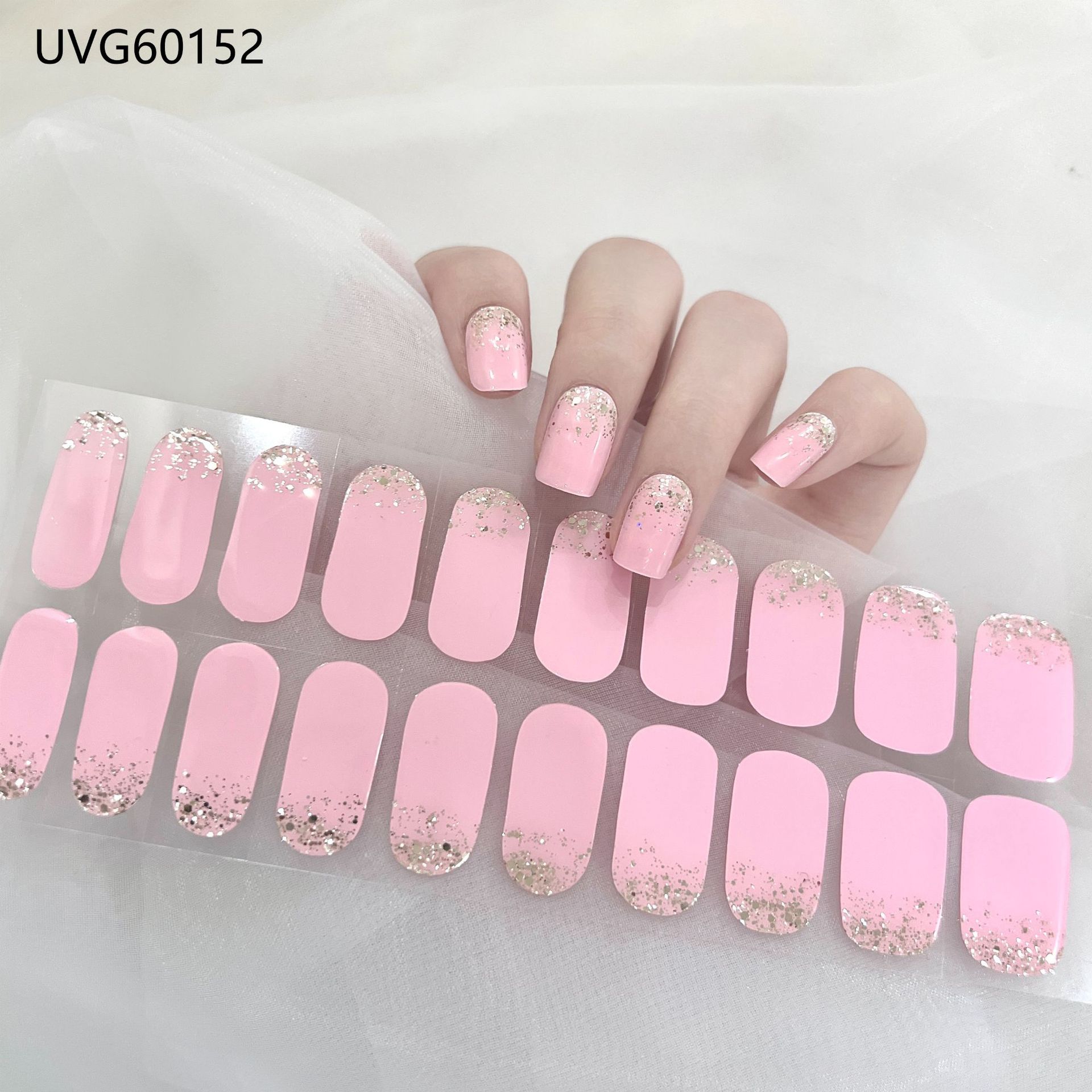 Pegatinas de uñas de gel UV transparentes efecto hielo, semicuradas, con lámina dorada, fototerapia, efecto película de aceite