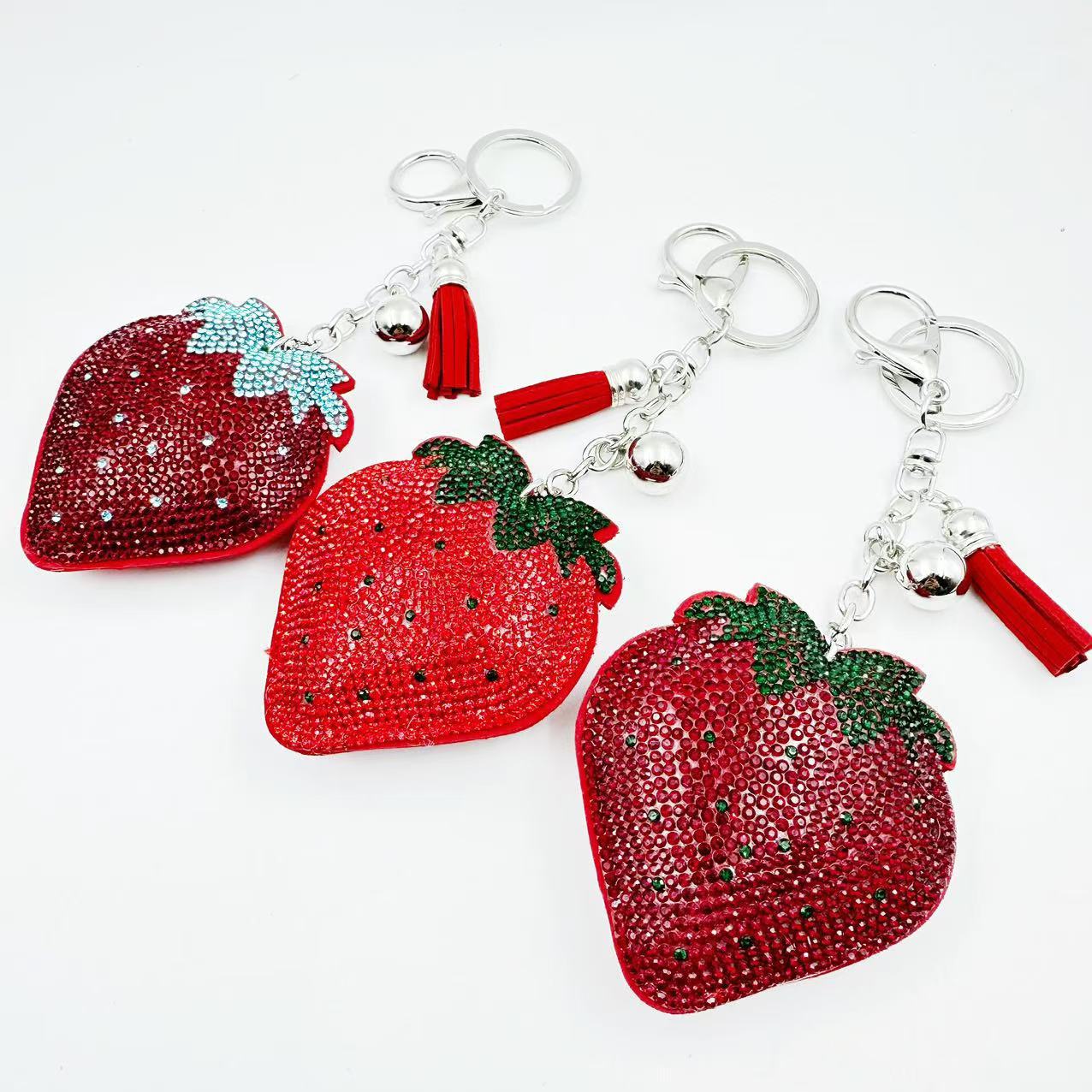 35g Weight Keychain Classification 1 Piece Quantity Daily Occasion Flannel Material Fruit, Strawberry Pattern Women's Gender Diamond Design Glam, Cute Style 1 Piece Glam Cute Fruit Strawberry Flannel Diamond Women's Keychain 1