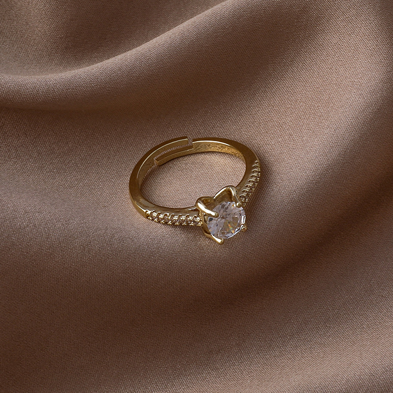 fashion micro-inlaid zircon heart square opening ring wholesale